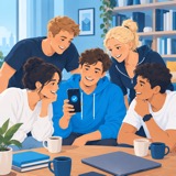 Друзья обсуждают книги за чашкой кофе